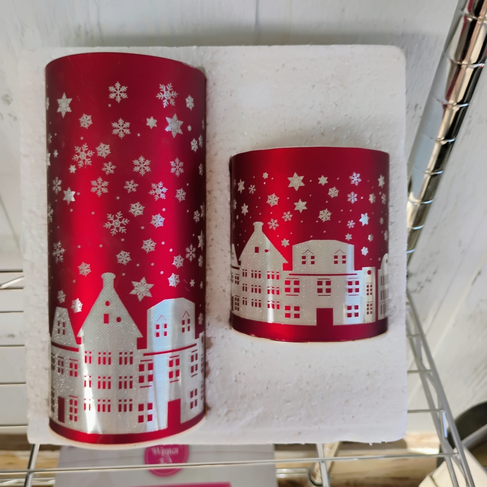 Red and Silver Snowflake Candle Holders
